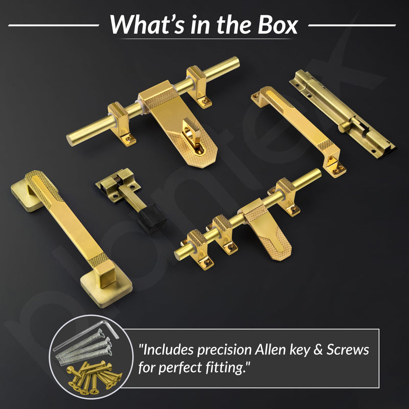 Plantex Stainless Steel Door Kit for Single Door/Door Accessories (10-inch Al-Drop,8-inch Latch,2 Handles of 8 and 7 Inch,7-inch Tower Bolt and 4-inch Door Stopper- (PVD Gold)-5