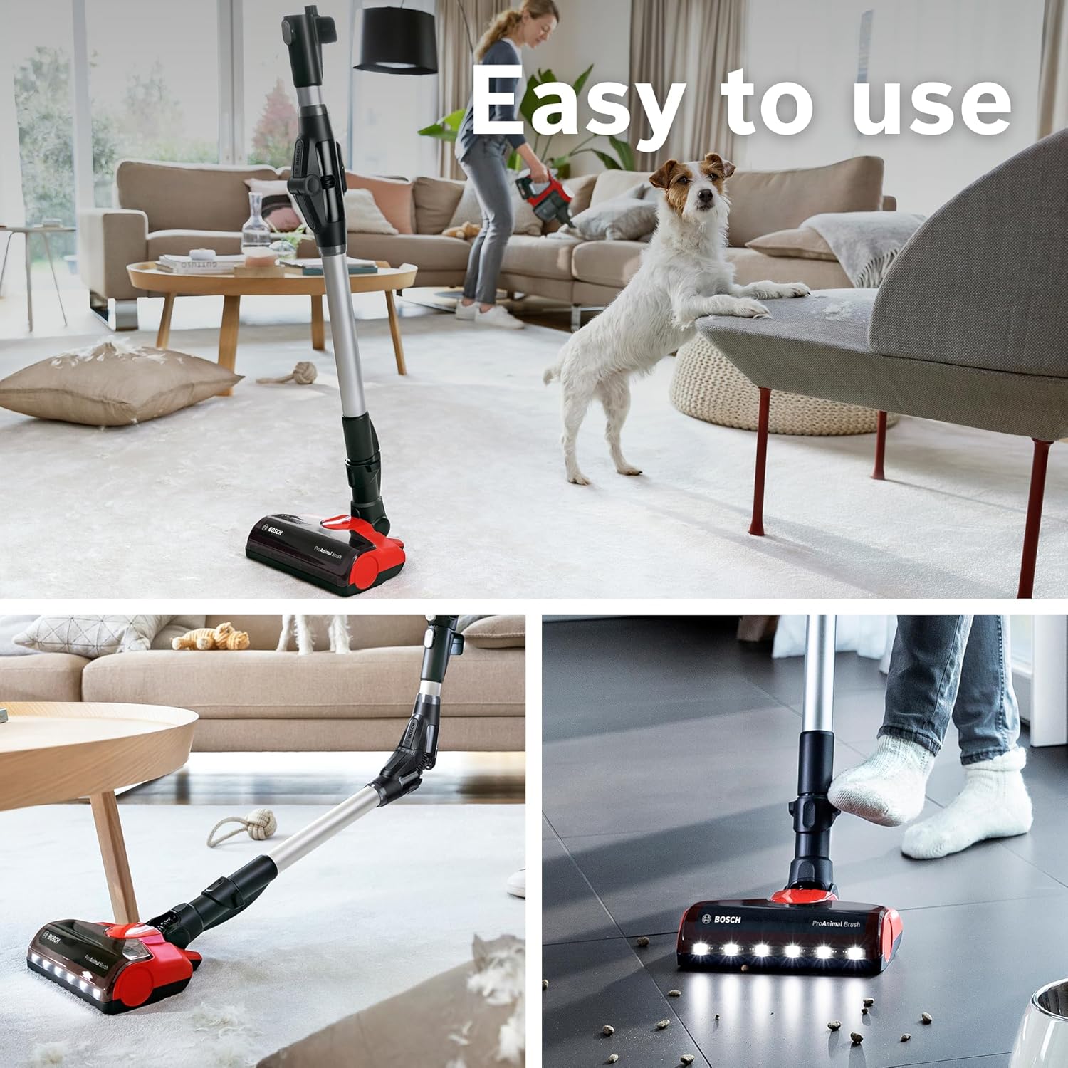 Bosch Unlimited 7 ProAnimal, Cordless Vacuum Cleaner with Rechargeable 3.0 Ah Battery and FlexTube, LED Lighting, 10 Year Motor Warranty, in Tornado Red