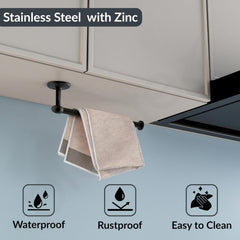 Plantex Stainless Steel Paper Holder/Kitchen Tissue Paper Roll Holder/Wall Mount Towel Stand/Kitchen Accessories - Pack of 1 (Black)-4