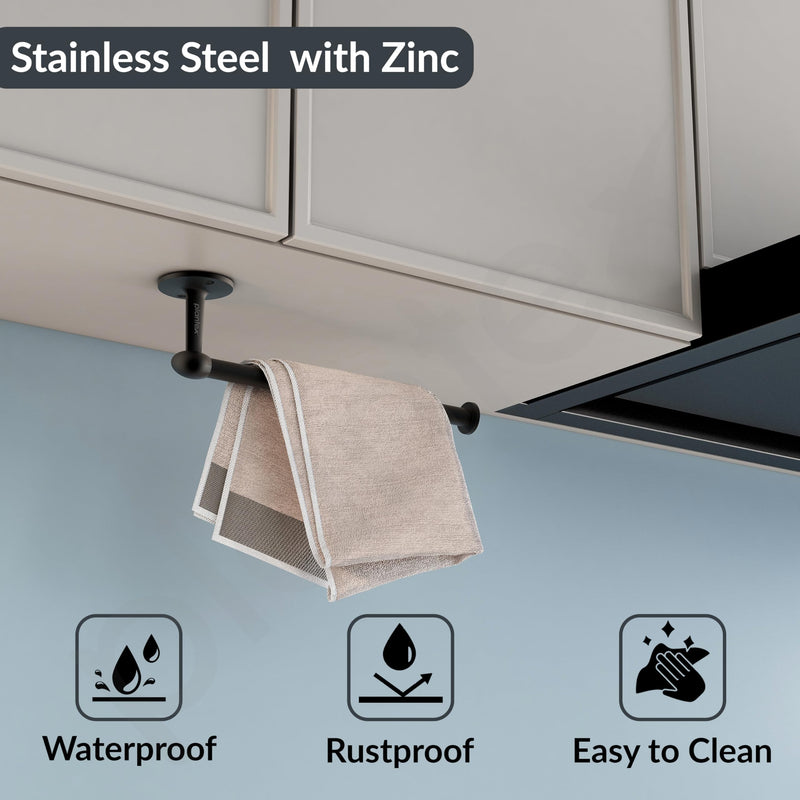 Plantex Stainless Steel Paper Holder/Kitchen Tissue Paper Roll Holder/Wall Mount Towel Stand/Kitchen Accessories - Pack of 1 (Black)-4