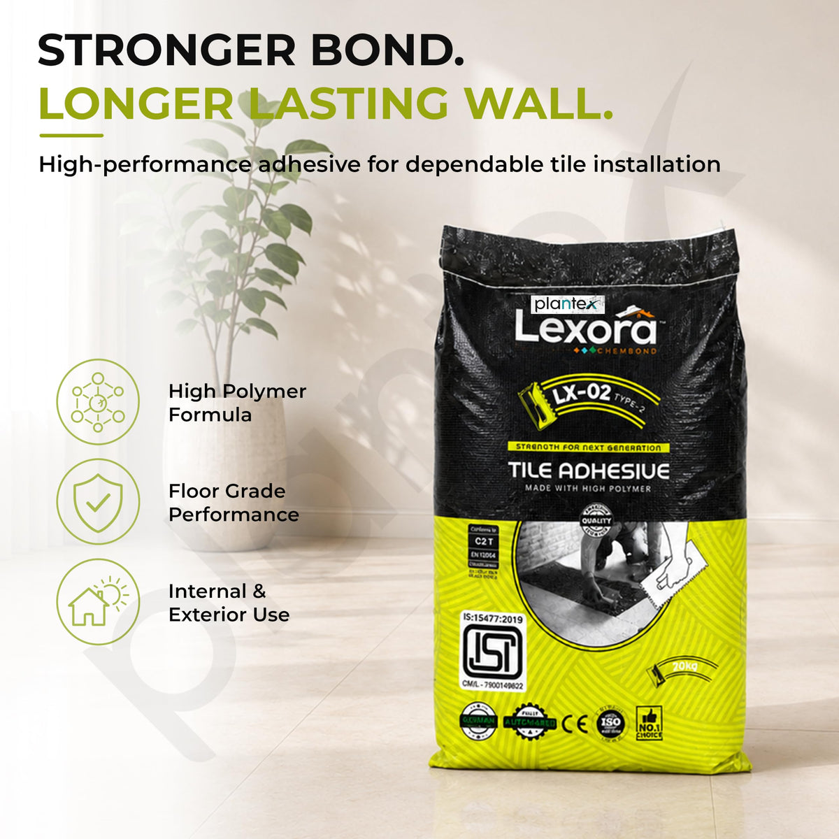 Plantex Lexora Tile Adhesive for Terracotta/Ceramic & Quarry Tiles/Polymer Modified Cement Adhesive for Floor & Wall Tiles Fixing/ Kitchen & Bathroom‚ Use - 20kg (LX-02, Grey)-6