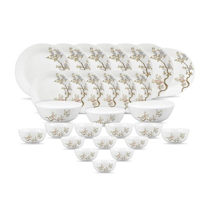 Diva by La Opala, Pearl Collection, Opal Glass Dinner Set 28 pcs, Zen Garden, White