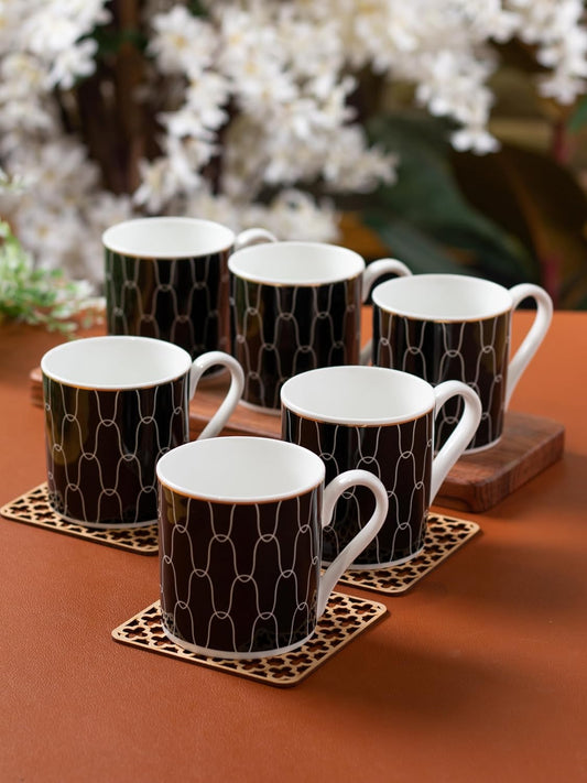 Clay Craft Fine Ceramic Tea/Coffee Cup Set of 6-200 ml Each (Noir N406), Tea Cup Set of 6, Microwave & Dishwasher Safe, Mugs for Coffee, Cups Set of 6, Mug Set, Gift Set, Ideal for Gifting