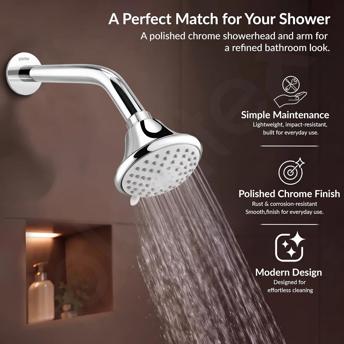 Plantex Shower Head for Bathroom with Shower Arm/Bathroom shower Combo-430B Strong ABS Combo/Shower for bathroom/Rain Shower/4 Inch Shower Head/9 Inch Shower Arm/Adjustable Head-6