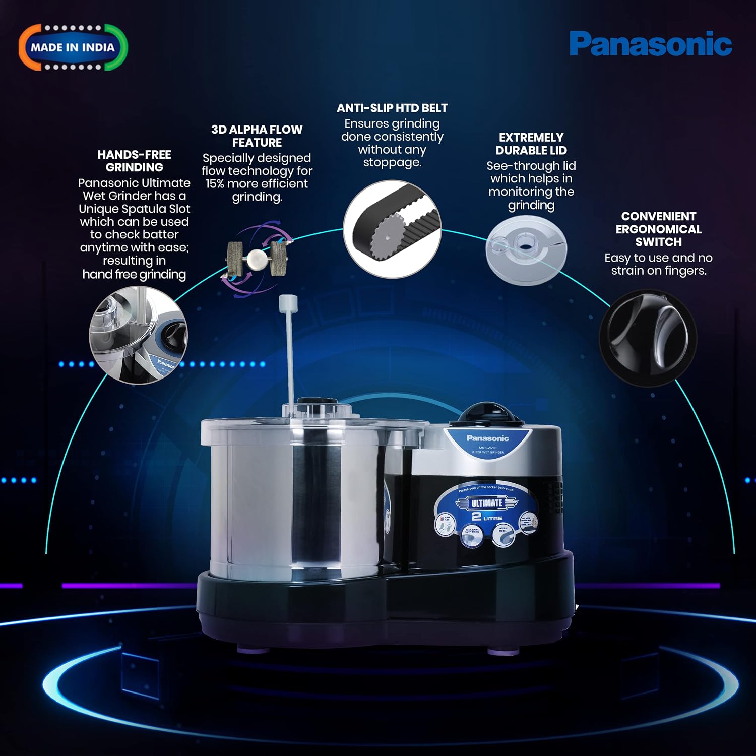 Panasonic Plastic Mk-Gw200 Super Wet Grinder (Black)