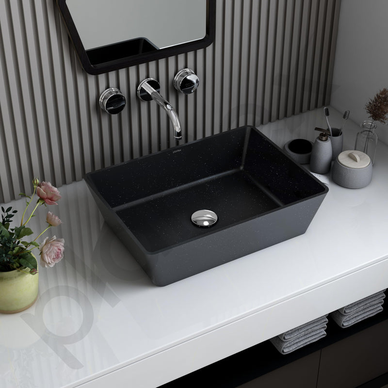 Plantex Table Top Basin for Bathroom/Quartz Rectangle Basin/Vessel Sink Over Counter for Home/Restaurant (Black, 18 x 13 x 5 Inch)-6