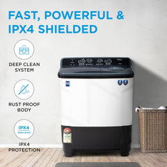 Midea 9 Kg 5 Star Semi Automatic Top-Load Washing Machine Black White (MWMSA090SAPPG(KW), Rat Away Feature, Air Jet Dry IPX4 Protection)