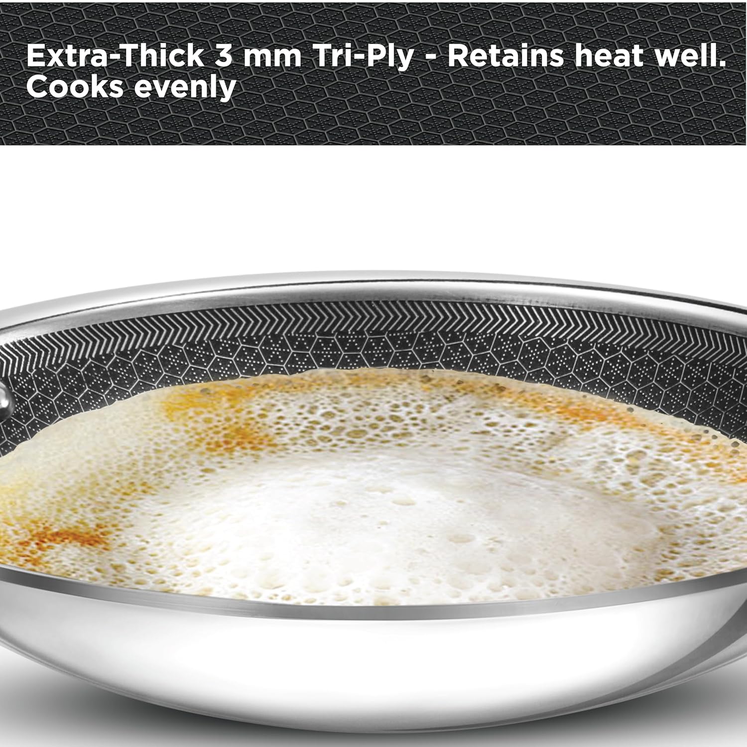 Hawkins 1.25L Breakfast Pan, Nonstick Triply Stainless Steel Appachatty with Glass Lid, Chetty Pan, Appam Patra, Honeycomb Round Bottom Small Kadai, Siler (NSA125G)