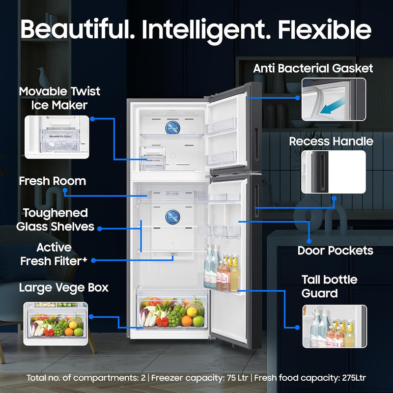 Samsung 350 L, 2 Star, Convertible 5-in-1, Digital Inverter, Frost Free Double Door, WiFi Bespoke AI Refrigerator (RT38HG5A42SLHL, Silver, Ez Clean)-5