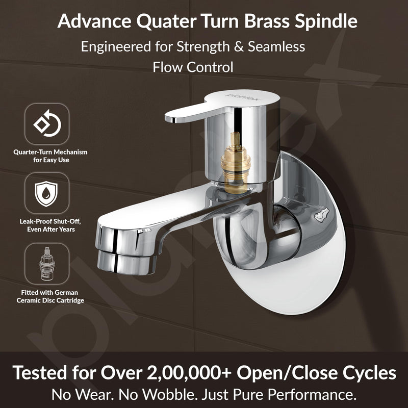 Plantex Pure Brass FLO-801 Bib Cock Water Tap with Water Saving Aerator/Dual Bib Tap with Brass Wall Flange & Teflon Tape for Washbasin with 7-Year Warranty (Mirror Chrome)-2