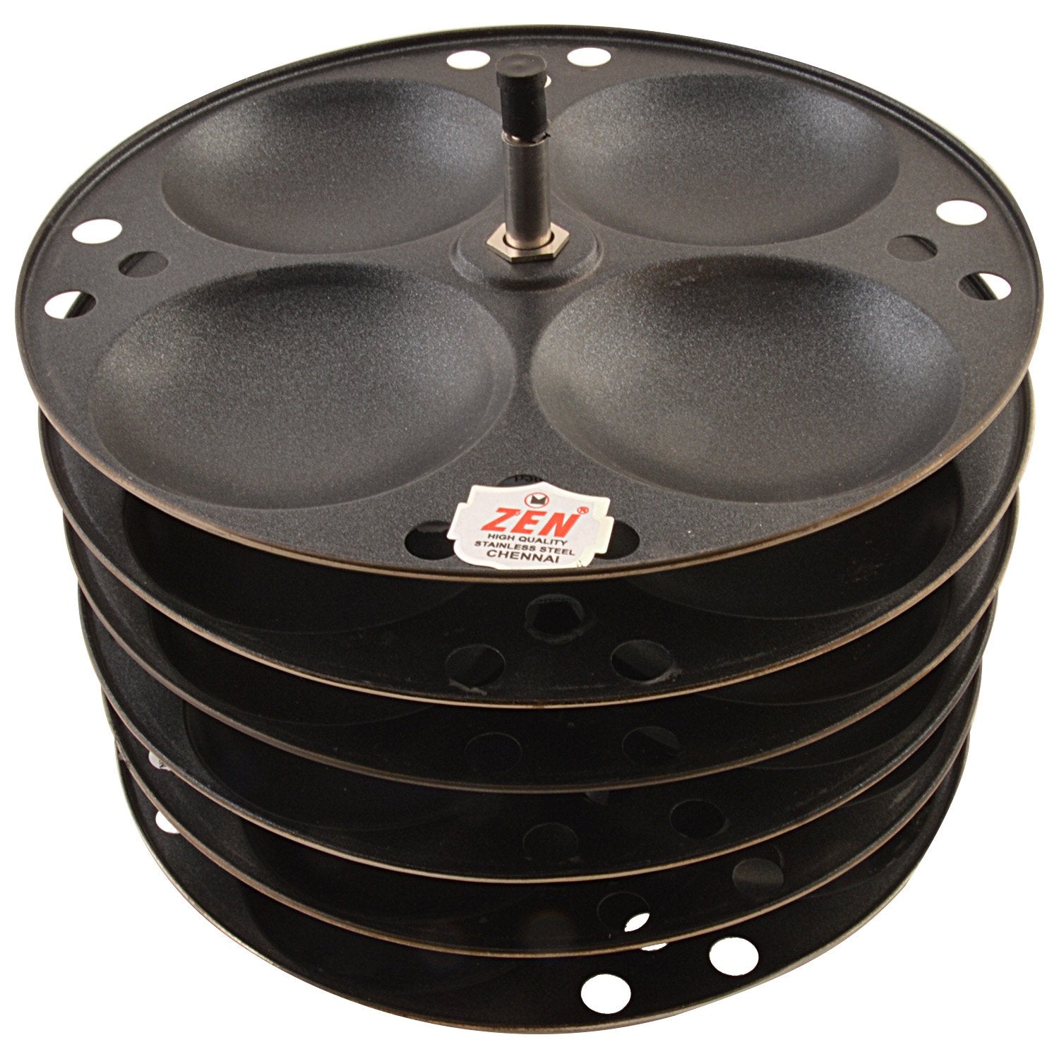 Jain Stainless Steel Nonstick 3 Plate Idly Stand | Idli Maker | Nonstick Idli Stand with Holes for 7.5 liter Prestige Pressure Cooker (12 Idly), Black