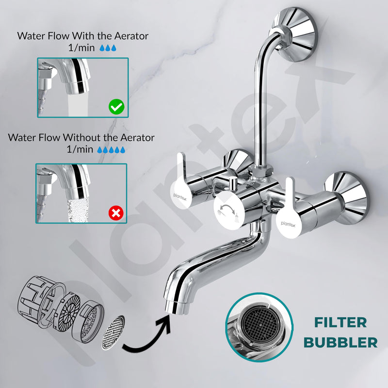 Plantex Pure Brass Wall Mixer for Bathroom 2 in 1 with L-Bend Provision for Overhead Shower/Mixer Tap for Bathroom with Water Saving Nozzle Aerator - 7 Year Warranty by Plantex (Ore-1420, Chrome)-6