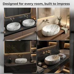 Plantex Ceramic Basin for Bathroom/Table Top Ceramic Basin/Washbasin for Bathroom (Marble Finish - 19.5 x 14 x 6 Inch)-4
