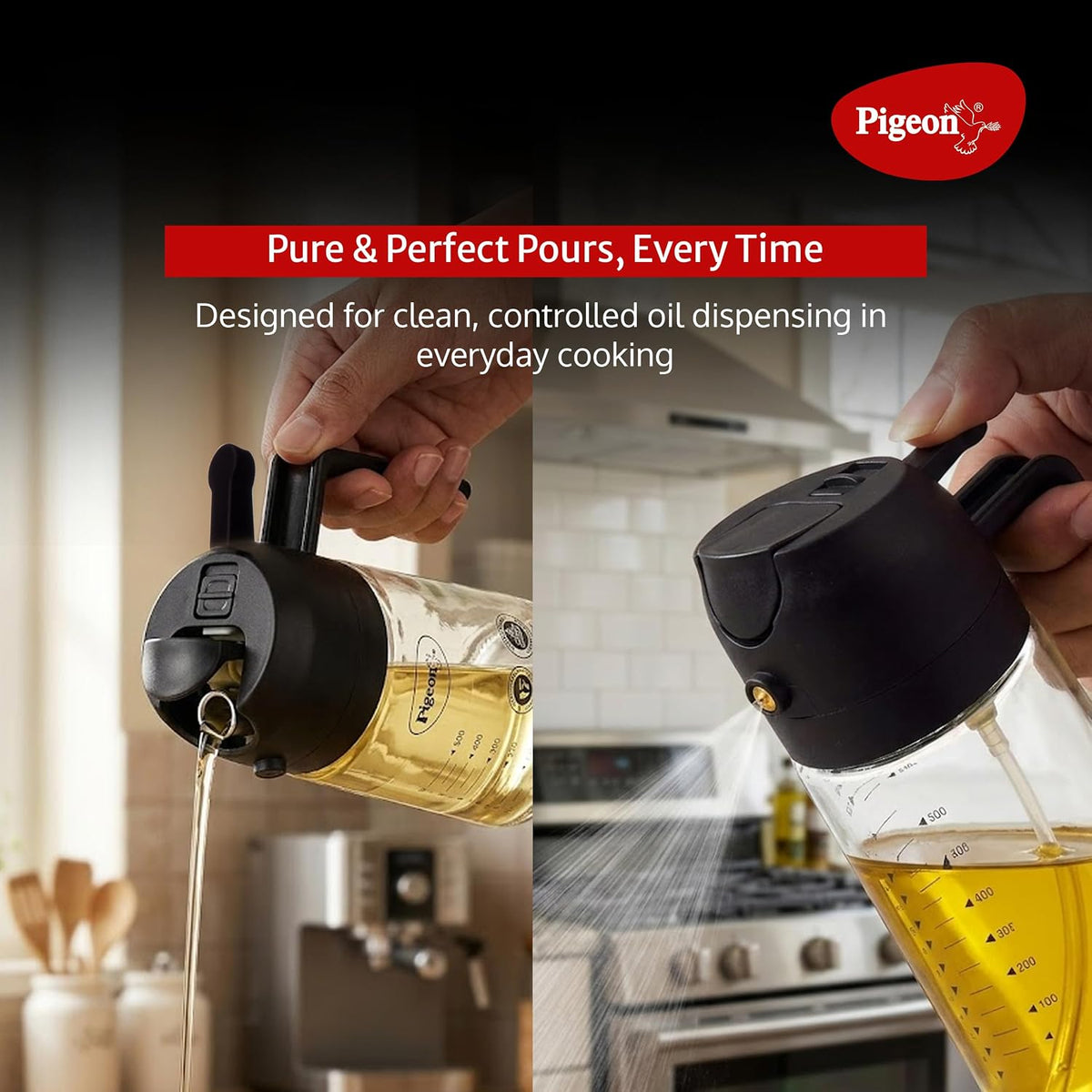 Pigeon Glass Oil Sprayer and Dispenser Bottle for Cooking, 450 ml Capacity, Black
