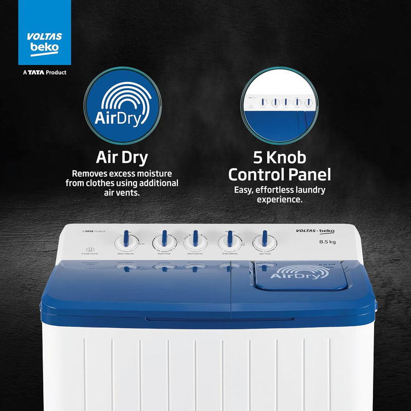 Voltas Beko, A Tata Product 8.5 Kg 5 Star Semi-Automatic Top Loading Washing Machine (WTT85UHA/OK5I0I0W01, Blue, Air Dry & Pulsator wash technology)-4