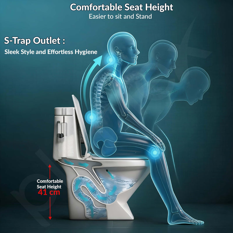 Plantex Platinum Ceramic Rimless Western Commode/One Piece Floor Mounted Commode/Siphonic Vaccum Flush Toilet with Soft Close Toilet Seat Cover - S Trap Outlet (White)-5