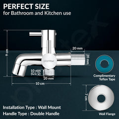 Plantex 2 in 1 Bib Tap with Brass Spincle and Wall Flange/Tap for Bathroom/Two Way Tap - (MKS-1275-Chrome)-4