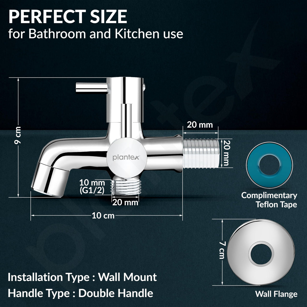 Plantex 2 in 1 Bib Tap with Brass Spincle and Wall Flange/Tap for Bathroom/Two Way Tap - (MKS-1275-Chrome)-4