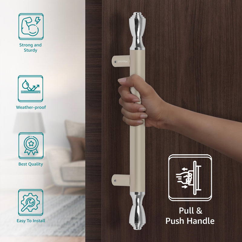 Plantex Heavy Duty Door Handle/Main Door Handle/14 inch Door Handle for Main Door/Pull Push Handle Pack of 1 (124, Satin White & Chrome) - 3 Years Warranty-3
