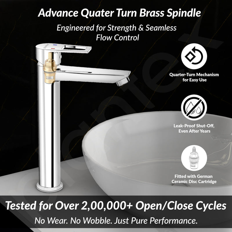 Plantex Single Lever Basin Mixer Tap/Brass Pillar Tap for Wash Basin/Hot and Cold Water Tap for Basin/Long Body Water Tap - Pack of 1 (Chrome, 3227)-2