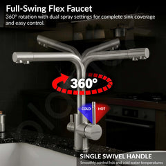 Plantex Kitchen Sink Faucet/Kitchen Tap Handle Brass and Body is 304 Grade Stainless Steel/Double Handle Kitchen Mixer Tap Hot and Cold/360° Swivel Spout Sink Taps - (7908, Matt)-5