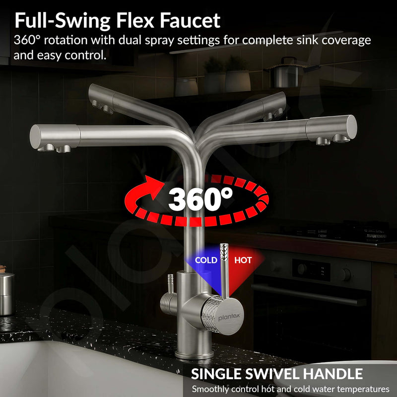 Plantex Kitchen Sink Faucet/Kitchen Tap Handle Brass and Body is 304 Grade Stainless Steel/Double Handle Kitchen Mixer Tap Hot and Cold/360° Swivel Spout Sink Taps - (7908, Matt)-5