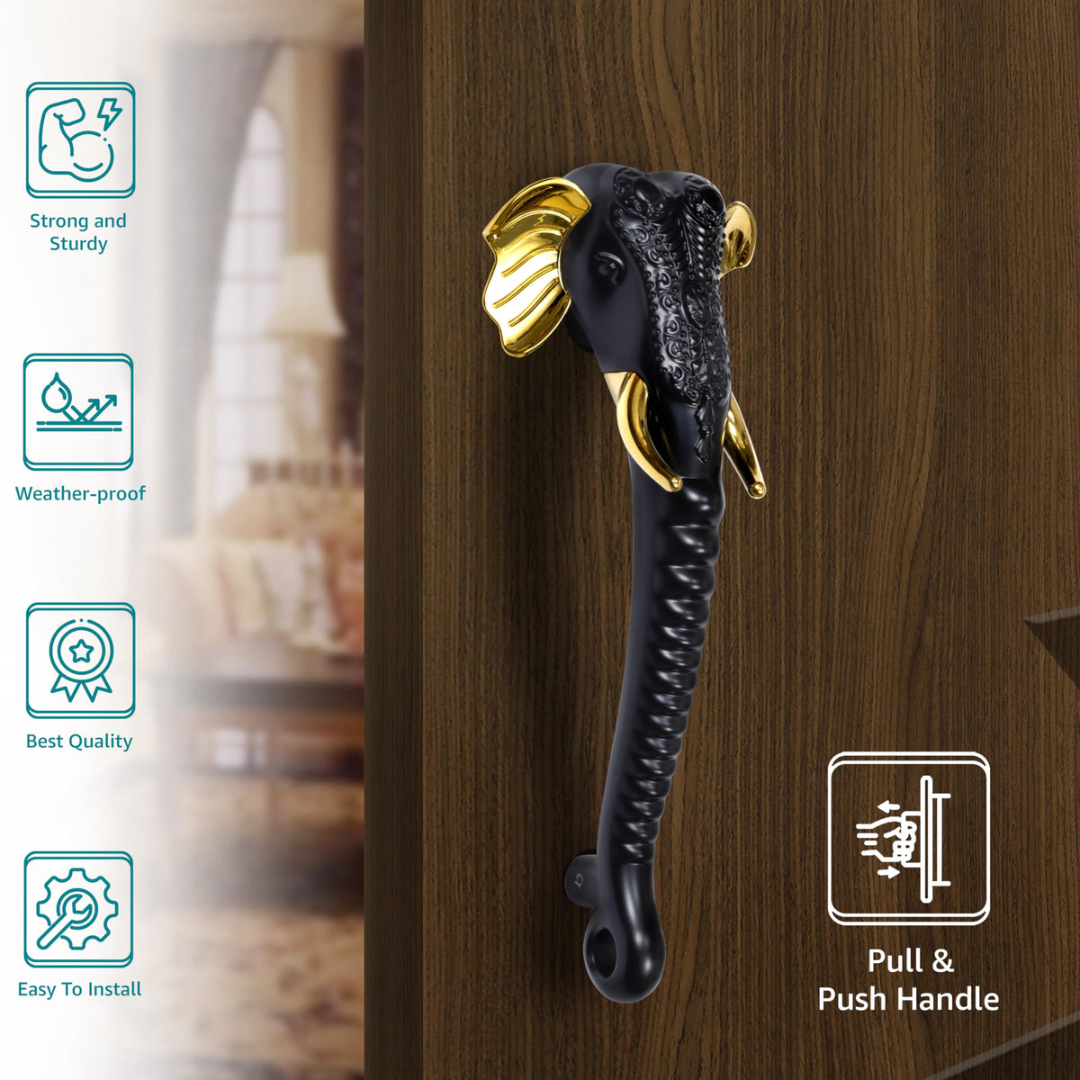 Plantex Premium Main Door Handle/17- inches Door Handle for Main Door/Pull Push Handle/Door and Home Decore Ganesh Shape Design/3 Years Warranty Pack of 1 (677- Brass Antique Finish)-2