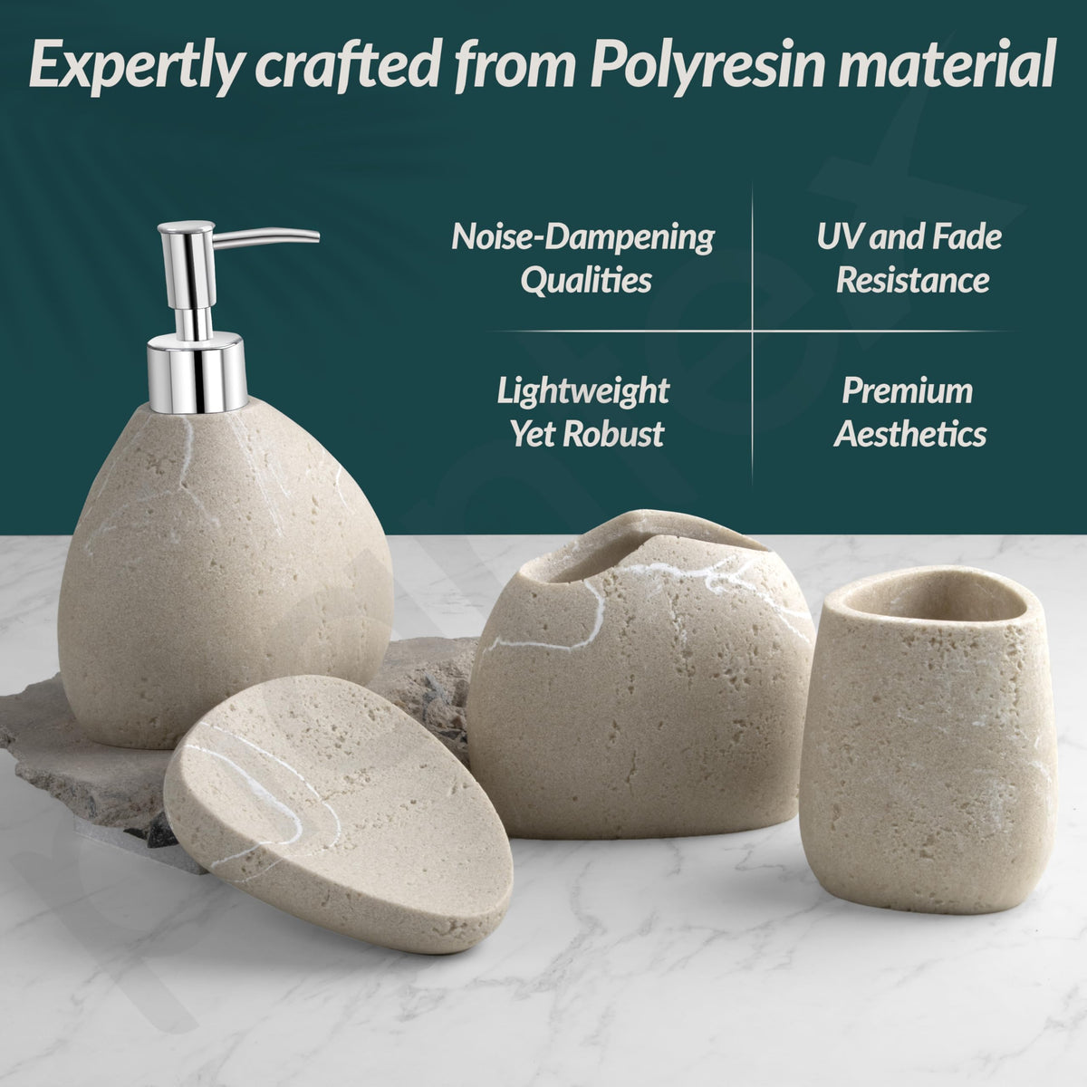 Plantex Polyresin Bathroom Accessories Set Soap Dispenser/Toothbrush Holder/Tumbler Holder/Soap Dish - 4 Piece(906)-3
