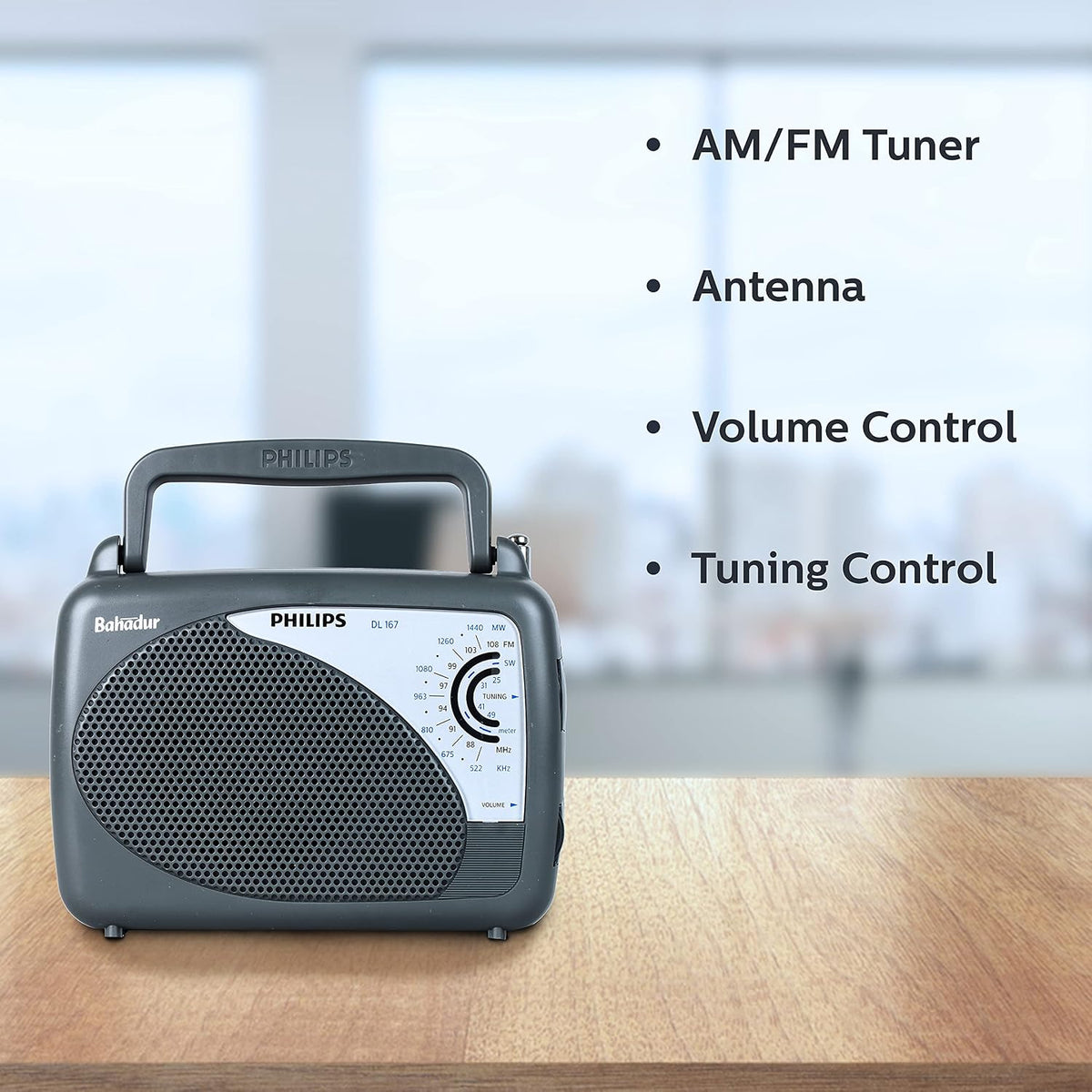 Philips DL167/94 Portable FM/MW/SW Radio, Telescopic Antenna, Dual Power (Battery & DC), Hand Carry Radio