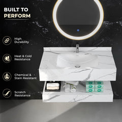 Plantex Floating Vanity/Slab Tile Vanity with Washbasin for Bathroom/Wall Mount Cabinet with Sink - (Statuario Arco - 80 X 47 cm)-3