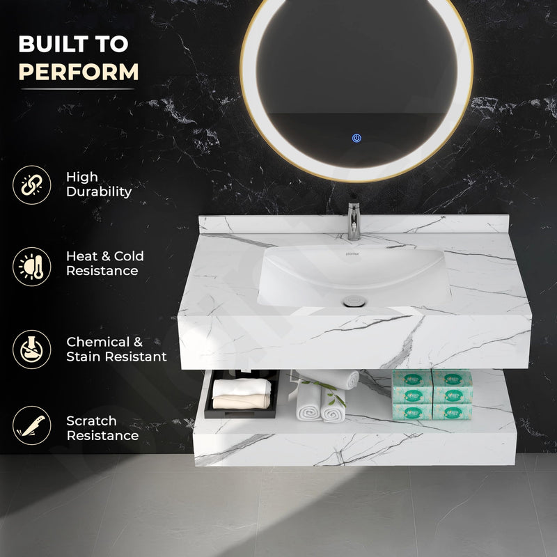 Plantex Floating Vanity/Slab Tile Vanity with Washbasin for Bathroom/Wall Mount Cabinet with Sink - (Statuario Arco - 80 X 47 cm)-3