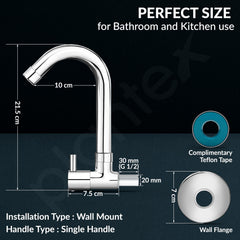 Plantex Sink Tap for Kitchen Basin with Brass Spindle/Wall Mount Kitchen Sink Tap with Wall Flange and Water Saving -(MKS-1277-Chrome)-3