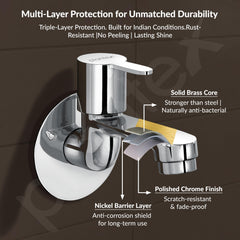 Plantex Pure Brass FLO-801 Bib Cock Water Tap with Water Saving Aerator/Dual Bib Tap with Brass Wall Flange & Teflon Tape for Washbasin with 7-Year Warranty (Mirror Chrome)-5