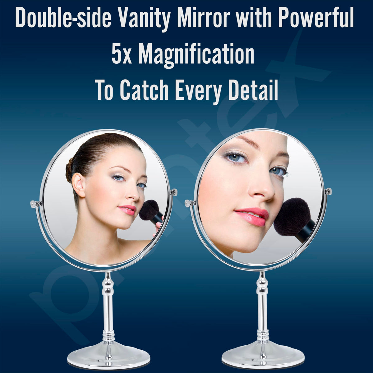 Plantex Premium Brass Magnifying Mirror/Dual Side Makeup Mirror with 5x/1x Magnification/Tabletop Vanity Hand Mirrors Stand (8 Inch-Chrome/Tabletop)-3