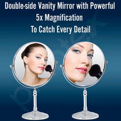 Plantex Premium Brass Magnifying Mirror/Dual Side Makeup Mirror with 5x/1x Magnification/Tabletop Vanity Hand Mirrors Stand (8 Inch-Chrome/Tabletop)-3