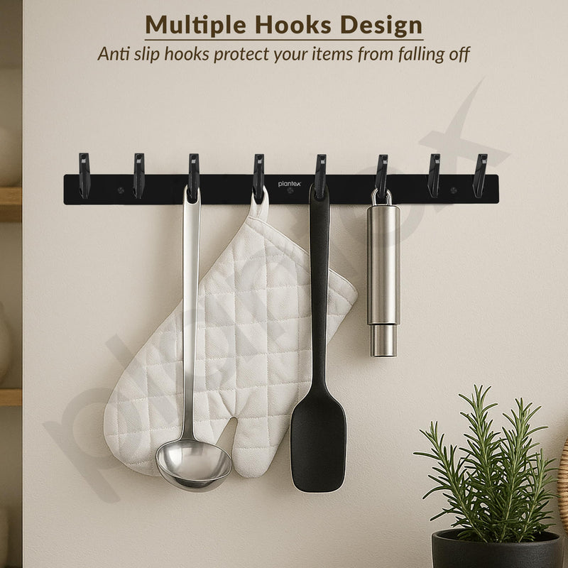 Plantex Wall Hooks for Hanging Cloth/Stainless Steel Towel Hangers/Bathroom Robe Hooks/Door Hangers/Square Wall Hook/Hook Rail for Hanging Keys - 8 Hooks (Pack of 2, PVD Black)-2