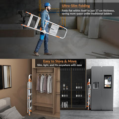 Plantex Secura 4 Step Ladder for Home/Aluminium Foldable Ladder with Safe Hand Rail (Orange-Chrome)