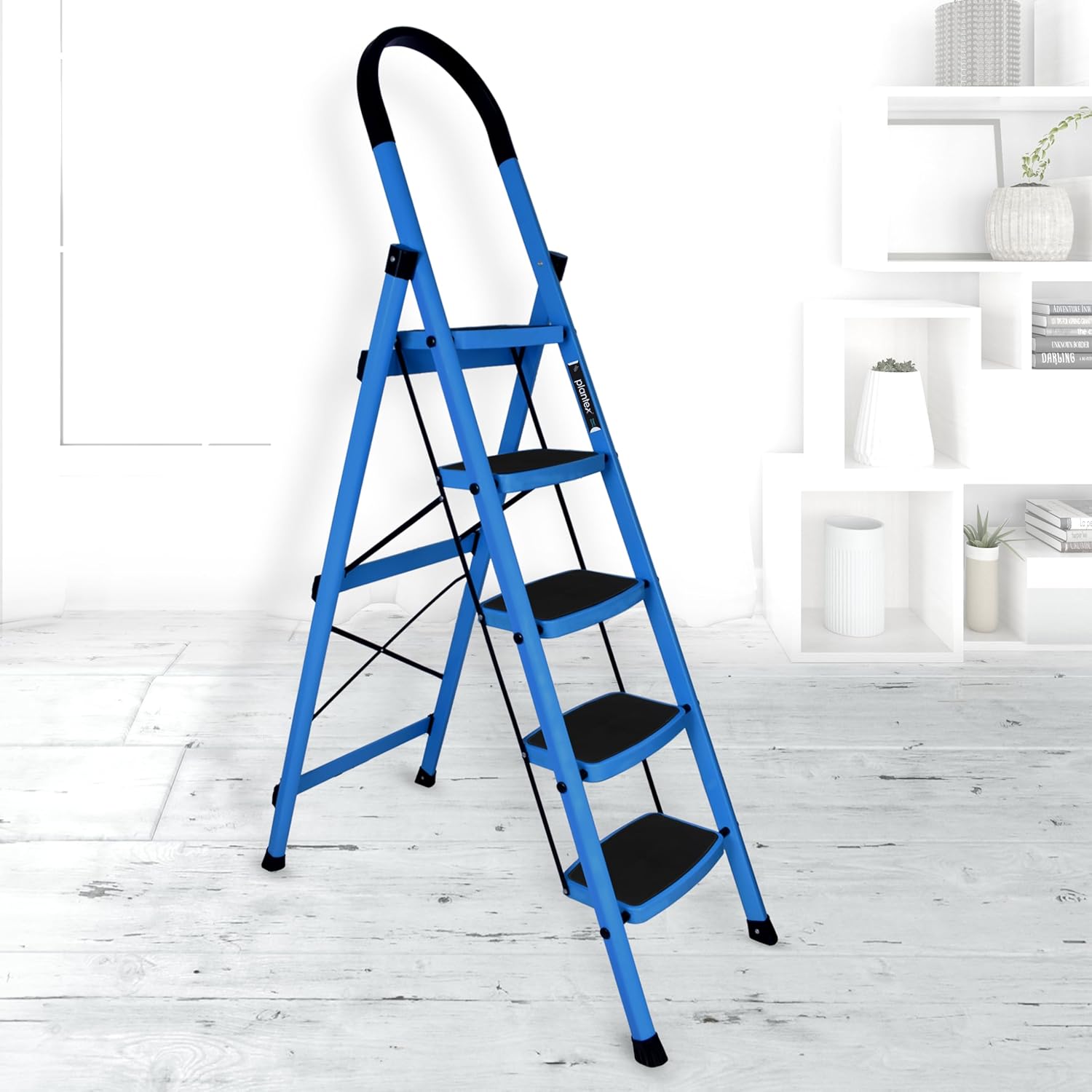 Plantex Ladder for Home - Premium Steel Foldable 5-Step Ladder - Anti Skid Strong Steps with 5 Years Manufacturer Warranty (Blue & Black)