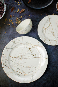 Clay Craft Marble Finish, Fine Ceramic Dinner Set 40 PCS (White), for Family of 6, Dinner Set Ceramic, Crockery Set, Dining Set for Dinner, Plates and Bowls Set, Crockery Set for Gift