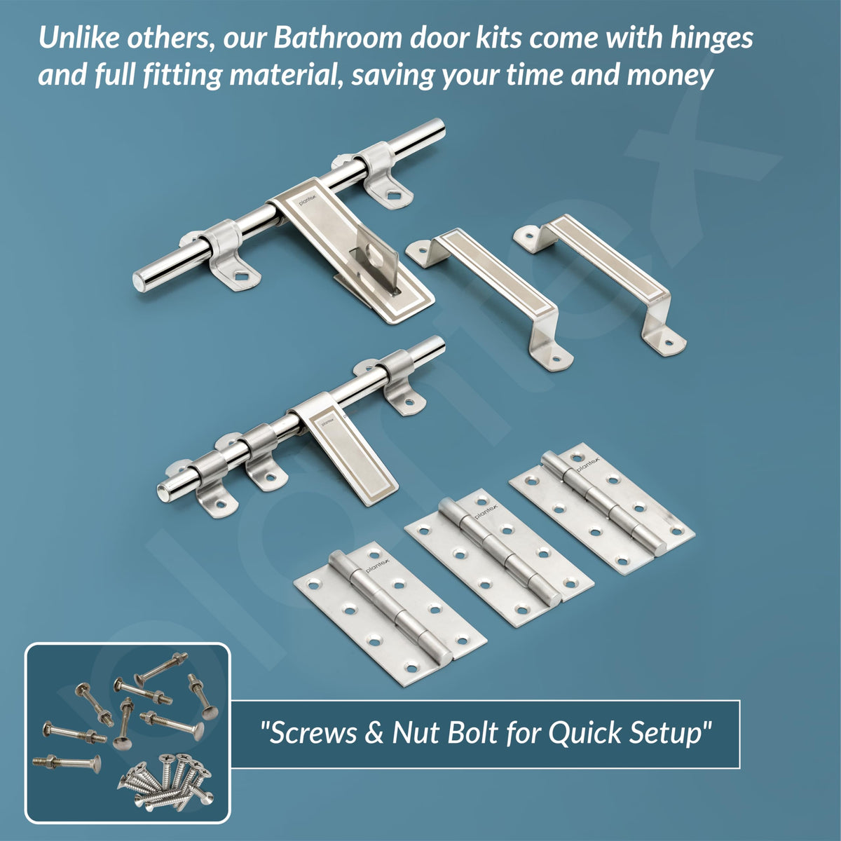 Plantex Stainless Steel Door Kit for Bathroom/Door Hardware/Accessories/3 Hinges/10 inch Al-Drop/8 inch Latch/8 inch 2 Handles - Pack of 1 (APS-1320, Chrome)-6
