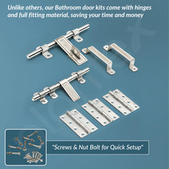 Plantex Stainless Steel Door Kit for Bathroom/Door Hardware/Accessories/3 Hinges/10 inch Al-Drop/8 inch Latch/8 inch 2 Handles - Pack of 1 (APS-1320, Chrome)-6