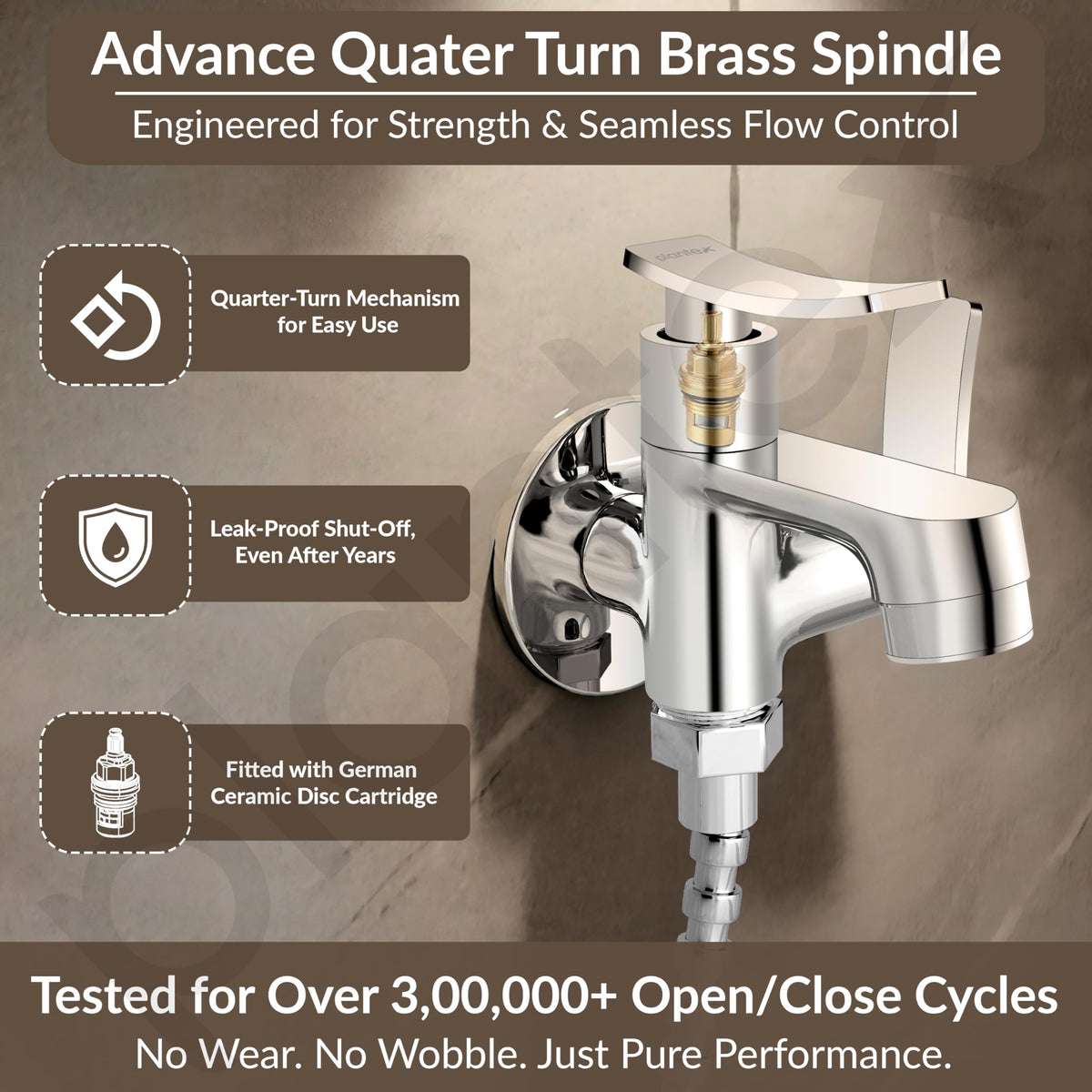 Plantex Pure Brass 2 in 1 Tap for Washing Machine/2-Way Bib Cock for Bathroom with Brass Wall Flange & Teflon Tape (Star, Chrome)