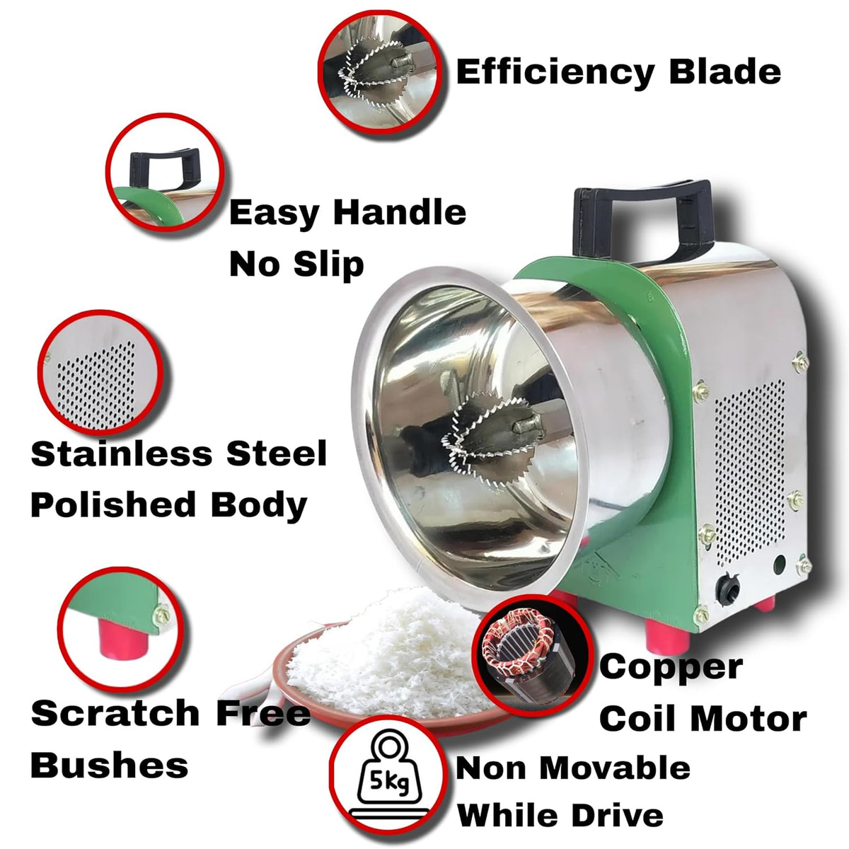 Coconut Scraper 100% Copper Motor | Chopper | Peeler | Grater - Stainless Steel Body - Electric Type (Copper Motor - Premium)
