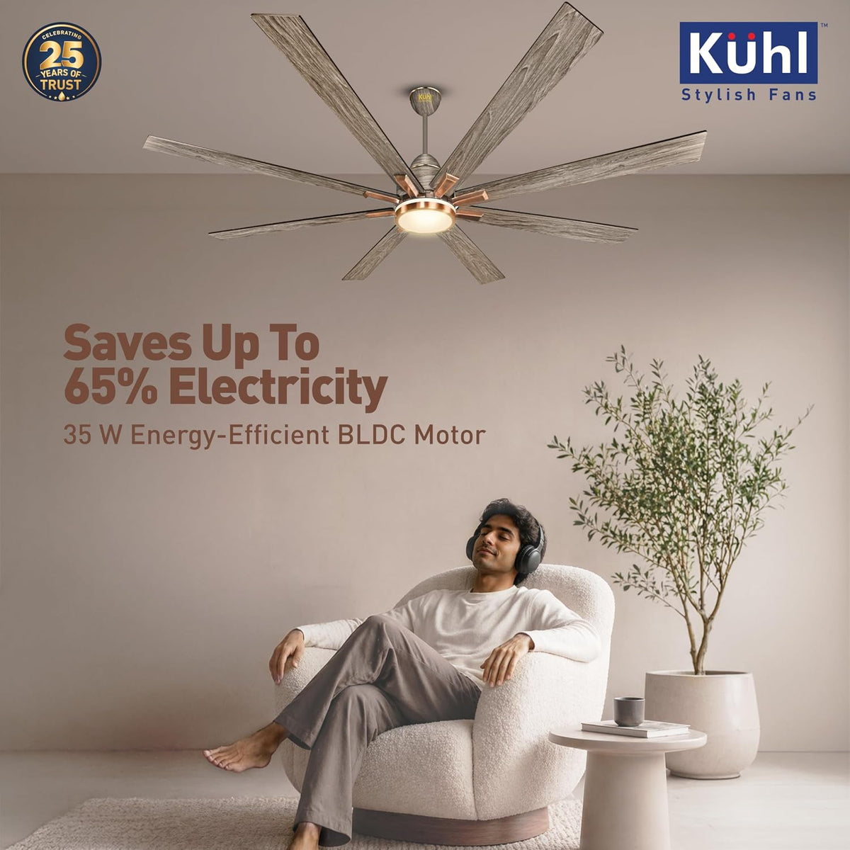 KUHL Polariz Super 72 1800 mm BLDC Ceiling Fan with Remote & Down Light (Teak)-5