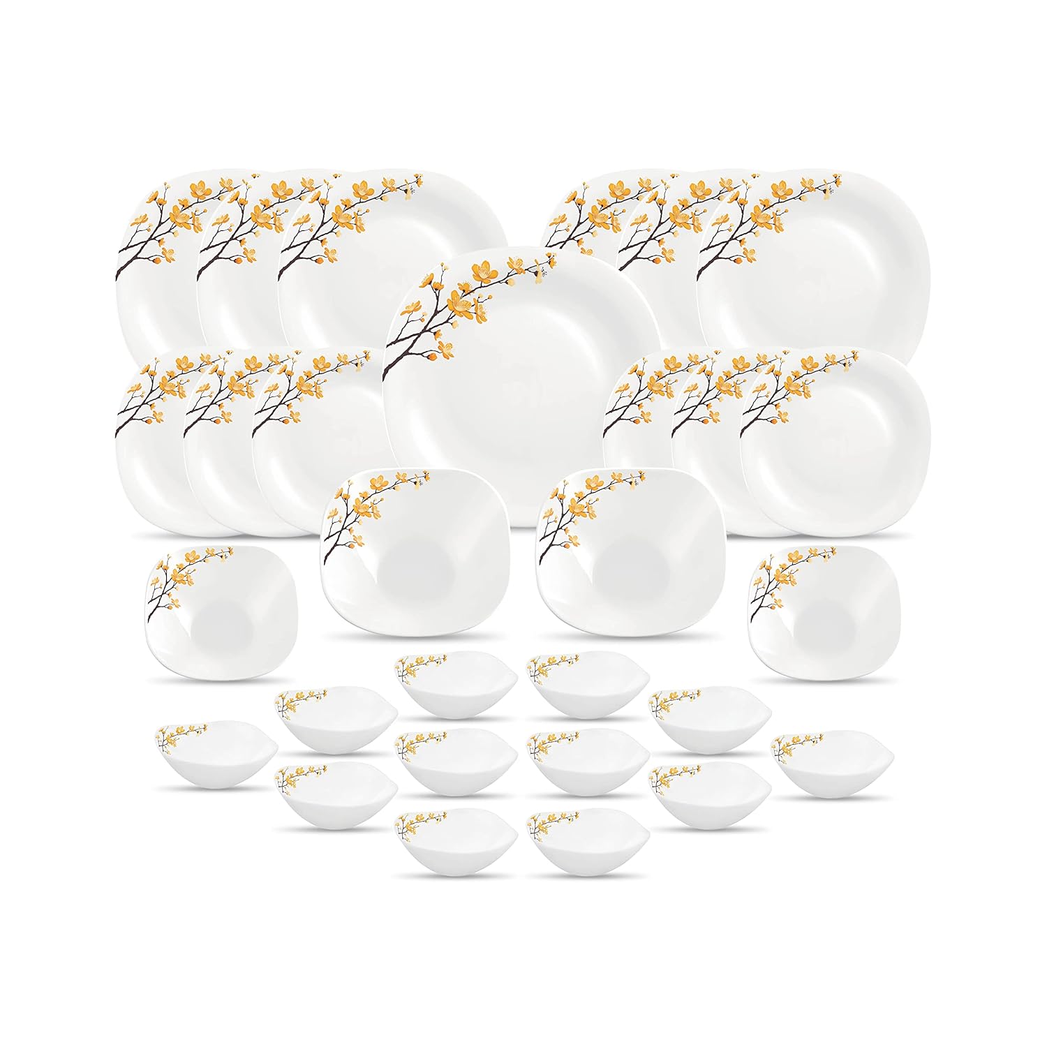 La Opala Diva, Quadra Collection, Opal Glass Dinner Set 29 pcs, Summertide, White