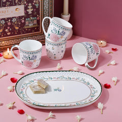 Magique by The Wishing Chair x ClayCraft : Emerald Ribbon - Amber Giftbox | Set of 4 Snack Plates & Serving Platter | Dishwasher Safe | Festive Gifting | GiftBox Packaging
