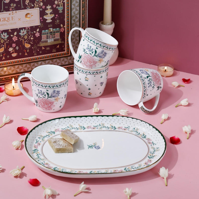 Magique by The Wishing Chair x ClayCraft : Emerald Ribbon - Amber Giftbox | Set of 4 Snack Plates & Serving Platter | Dishwasher Safe | Festive Gifting | GiftBox Packaging