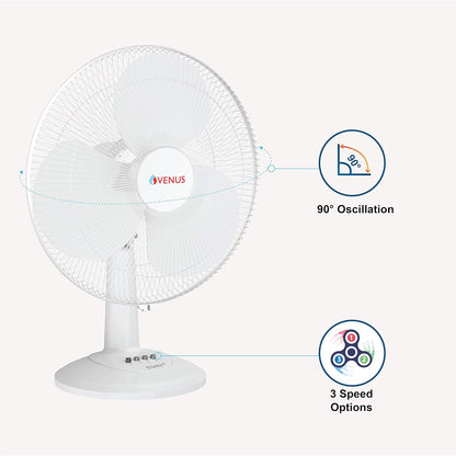 VENUS Sway Plus STF-400 Table Fans | 400mm | 60W |Oscillation with 3 Speed Option | 2 year Gurantee | BEE 1 Star Rating | ISI Certified (White)