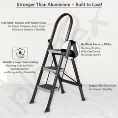 Plantex Steel 3 Step Ladder for Home/Wide Anti Skid 3 Step Ladder Foldable/5 Year Manufacturer Warranty By Plantex(Gray & White)