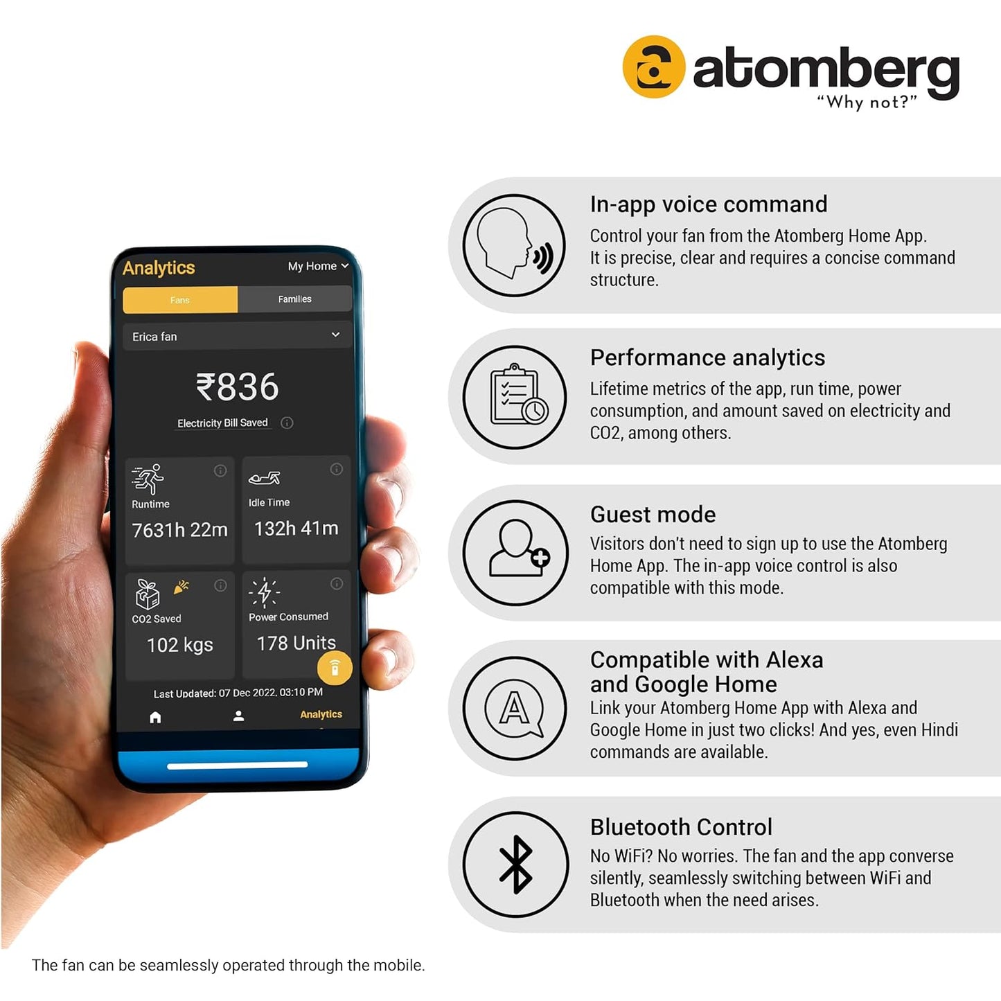 atomberg Aris 1200mm BLDC Ceiling Fan with IoT & Remote Control | Smart Fan with Noiseless Operation | (Dark Teakwood)